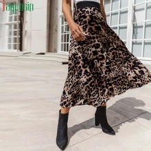 Длинная повседневная юбка, Женская свободная плиссированная юбка с высокой талией, леопардовая расцветка, пляжная юбка размера плюс, летняя дышащая модная женская юбка