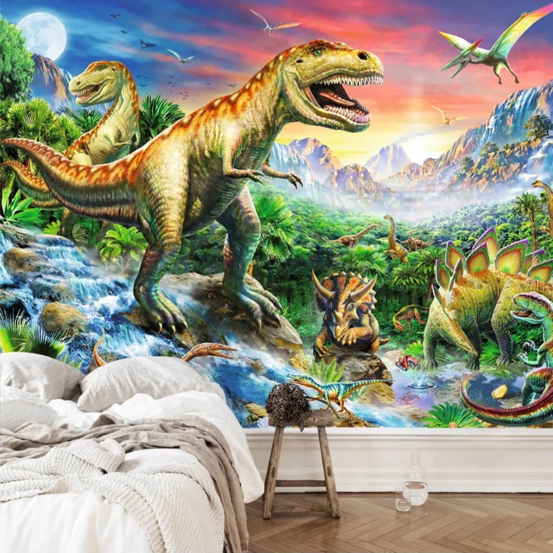 Custom Wall Mural Waterproof Canvas Wallpaper Hand Painted Dinosaur Oil Painting 3D Photo Wallpaper For Kids Room Bedroom Walls magical dinosaur round square drill diamond painting 30 30cm