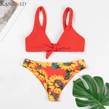 Женский купальный костюм, бикини, пуш-ап, купальник, новинка, сексуальный, Подсолнух, пляжный принт, Раздельный Топ, сексуальный бикини, набор, бикини, купальник