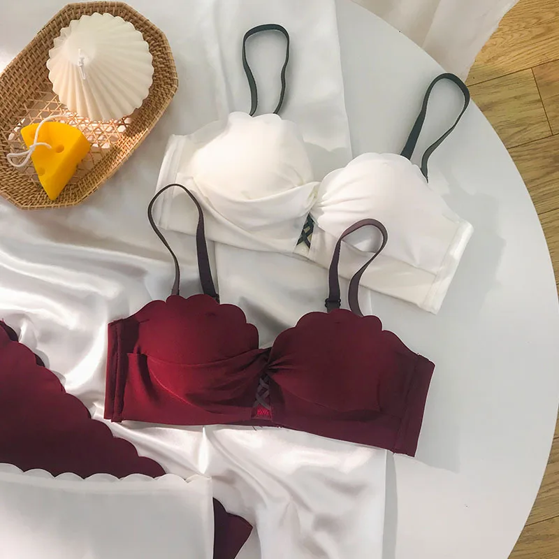 

Roseheart Red Women Fashion Sexy Lingerie Lace Invisible Straps Bralette Wireless Cotton Panties Push Up Underwear Bra Sets A B