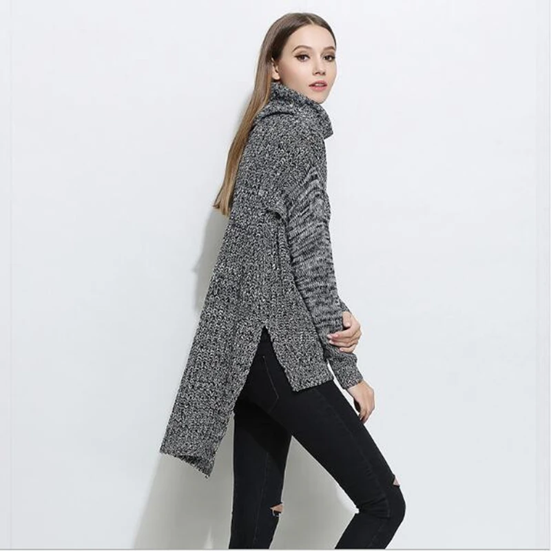 

Irregular Casual Sweater Women Fashion Turtleneck Split Up Sweaters Pullover Female Clothing Loose Plus Size Knitwear Thick Warm