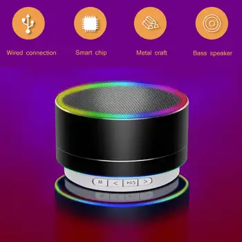 

Metal Super Mini Wireless Bluetooth Speaker Portable Small Pocket-sized with Microphone LED Heavy Bass Speaker