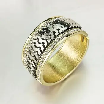 

Punk Alloy Statement Big Bangle Bracelet Chunky Chain Rhinestone Bracelets For Women Gold Color Tone Fashion Party Jewelry UKMOC