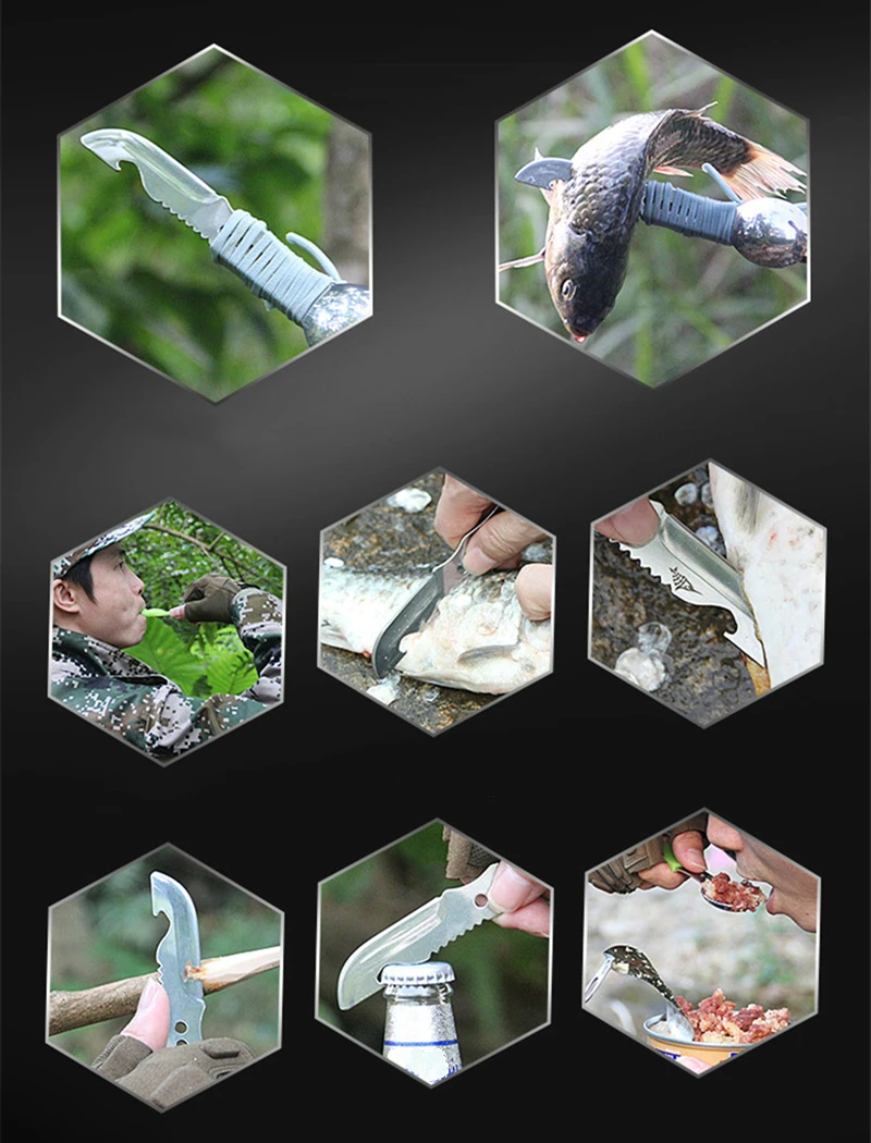 Description Picture 3 of itemMultifunctional Camping Cookware Spoon Fork Bottle Opener Portable Tool Safety & Survival Durable Stainless Steel Survival Kit