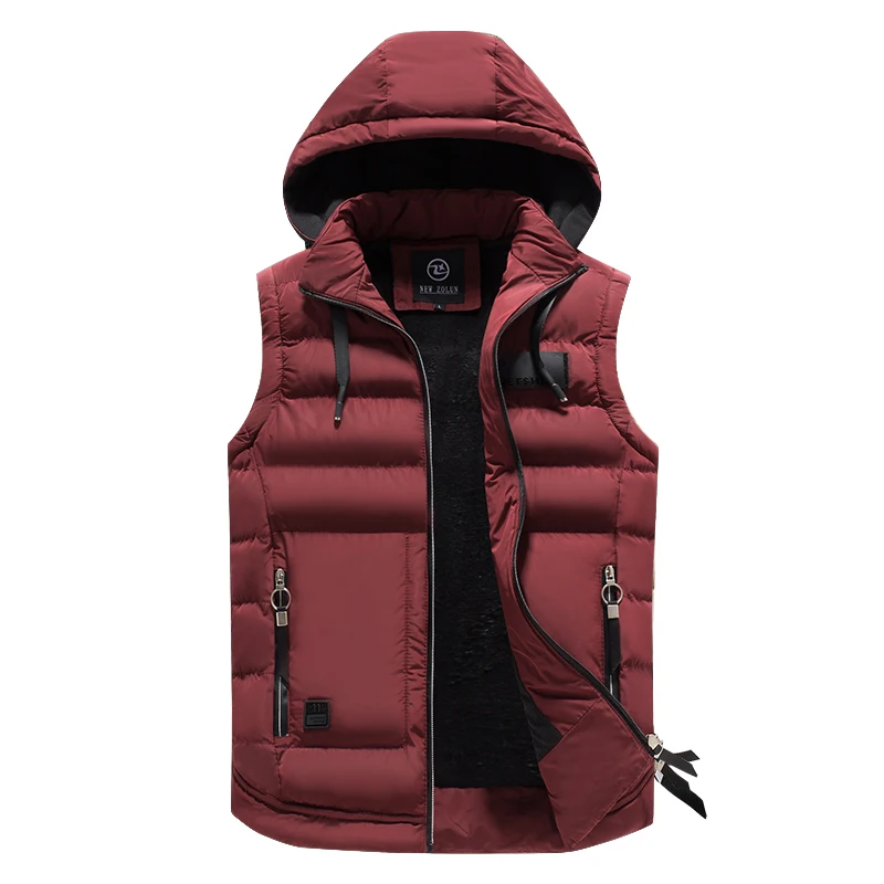 С бесплатным подарком, зимний утепленный жилет с хлопковой подкладкой, Мужской приталенный жилет, повседневная куртка без рукавов с капюшоном, жилеты для путешествий - Цвет: Red