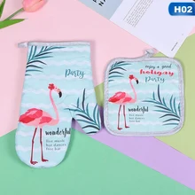 Милый хлопковый Розовый фламинго, кухонный изоляционный коврик для приготовления пищи, микроволновая печь, печь для барбекю, прихватки, прихватки, кухонные перчатки