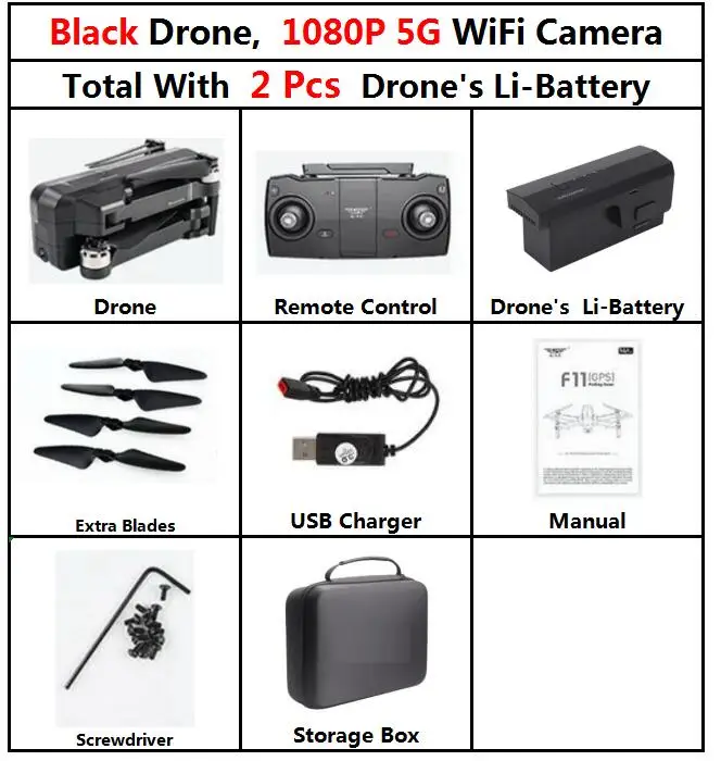 F11 1080P 2b Black SJRC F11 PRO gps RC складной Дрон Квадрокоптер вертолет с Wifi FPV 1080 P/2 K HD камера бесщеточный 25 минут время полета - Цвет: F11 1080P 2b Black