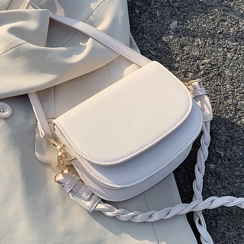 

Solid color Small Saddle bag 2020 New High-quality Leather Women's Designer Handbag Weave Shoulder strap Shoulder Messenger Bag