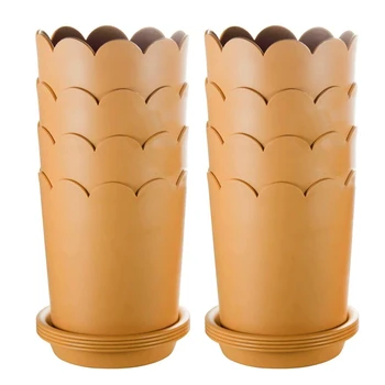 

Plant Pot 4.7 Inch 8 Pack Plastic Flower Pot with Drainage Hole and Tray, Full Depth Planter for Modern Decoration
