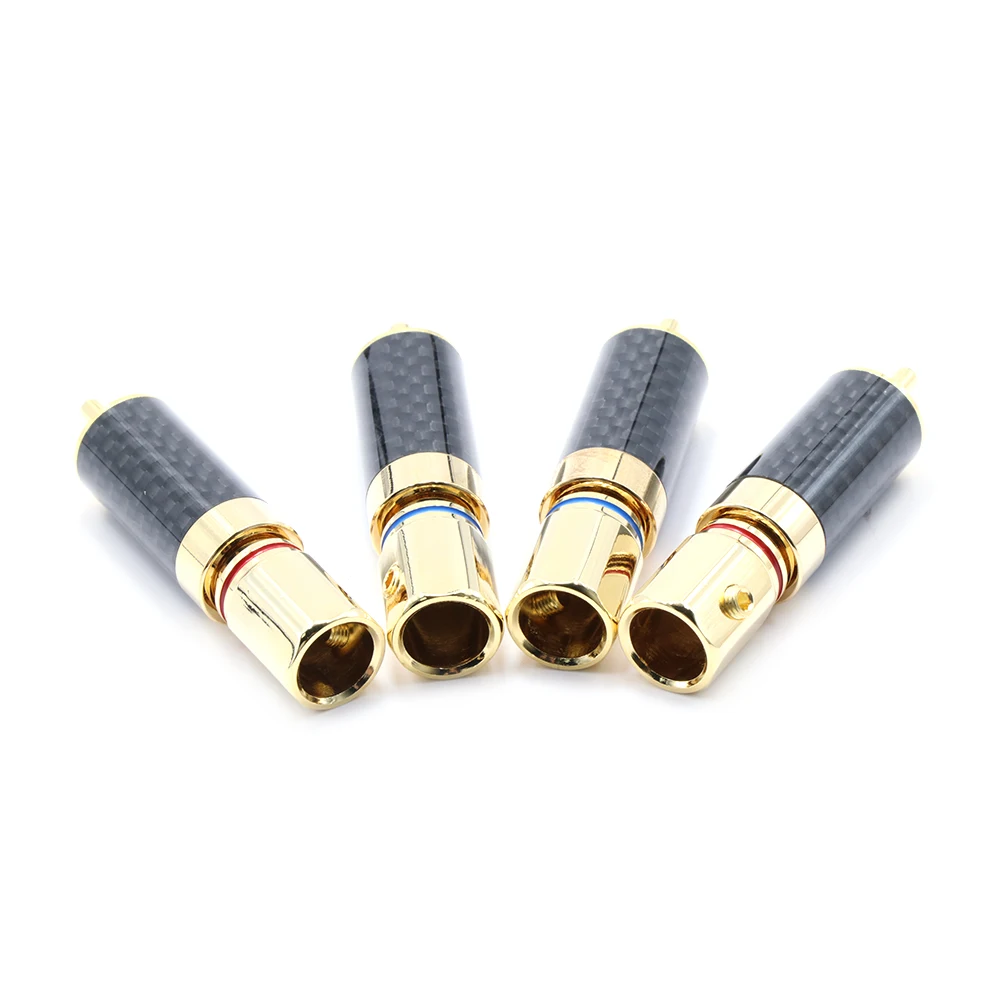 Бесплатная доставка 4 шт. Медь углеродного волокна RCA Plug Позолоченный разъем аудио видео адаптер