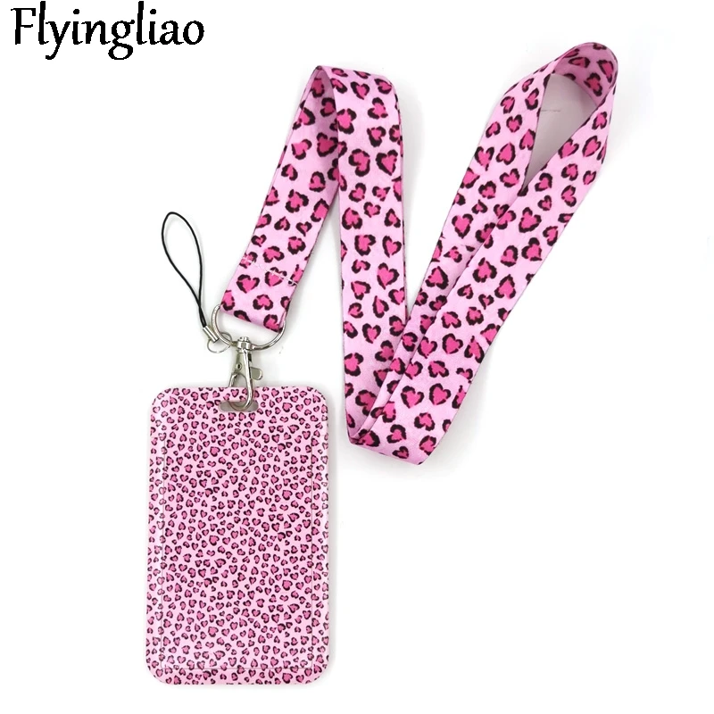 Pink Leopard Pattern Key lanyard Car KeyChain ID Card Pass Gym Mobile Phone Badge Kids Key Ring Holder Jewelry Decorations