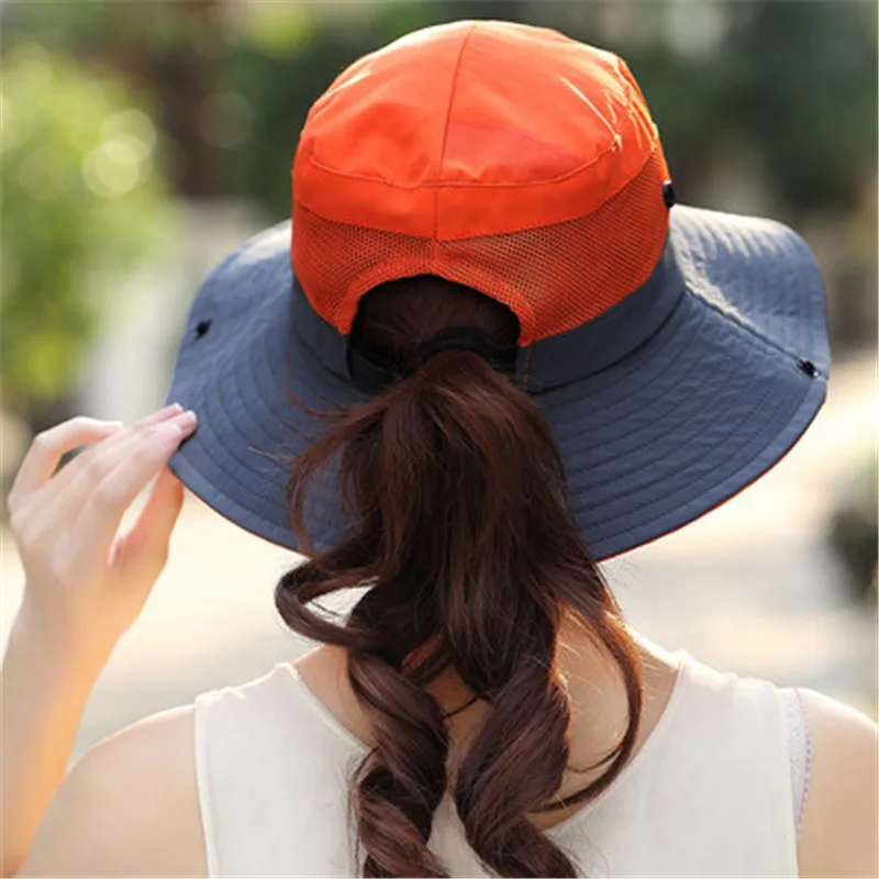 2021 Summer Ponytail Hat for Women UV UPF Wide Brim Breathable Sun Hat  Outdoor Hiking Fishing Bucket Waterproof Boonie Hat