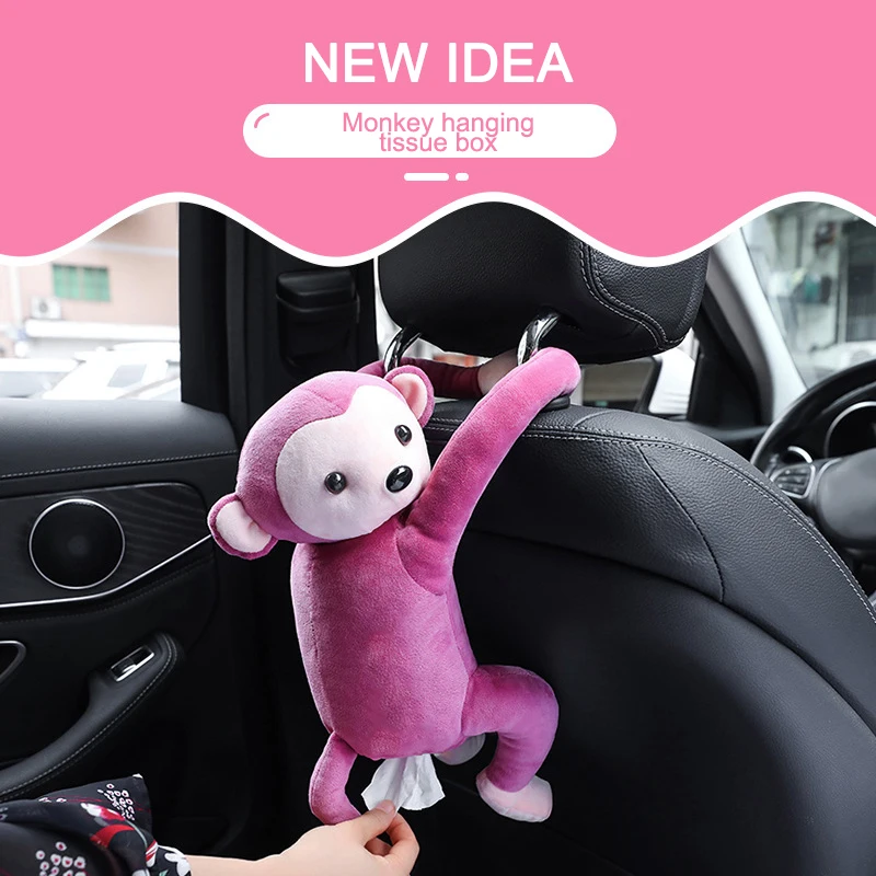 1PC Car Hanging Paper Napkin Box Portable Paper Box Handkerchief Case Comfortable Cartoon Monkey Ho