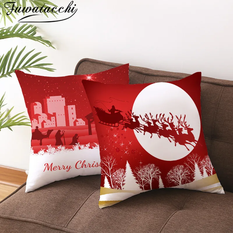 Fuwatacchi 2pcs/lot Red Printed Cushion Cover Christmas Gift Decorative Pillow Covers for Home Sofa Throw Pillowcases 45*45cm | Дом и сад