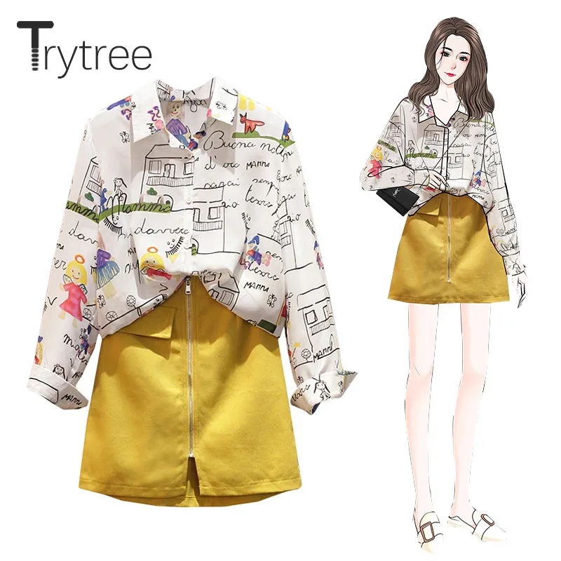 Комплект из двух предметов Trytree Женский Повседневная Блузка с отложным