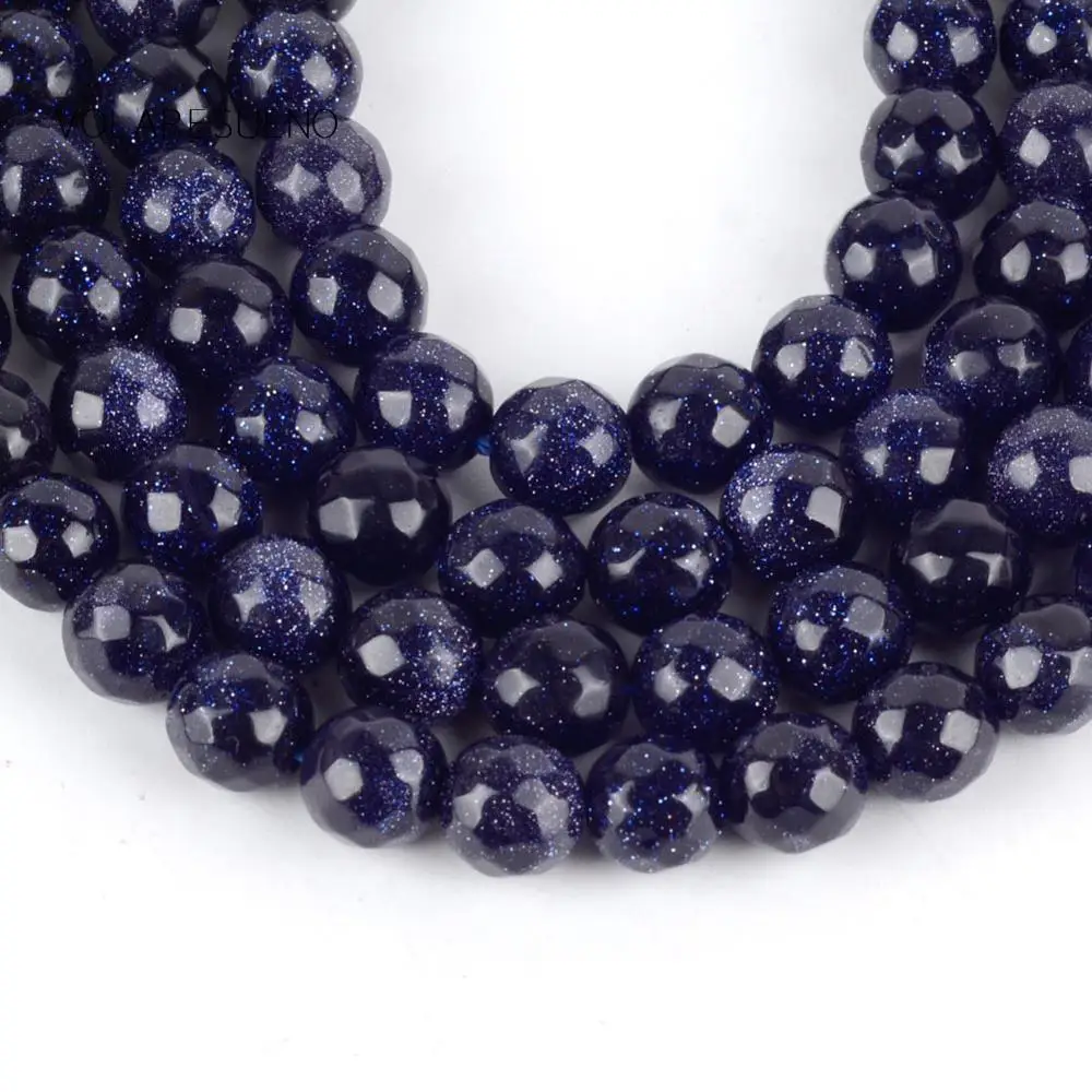 

Natural Faceted Blue SandStone Crystal Round Loose Beads For Jewelry Making 4-12mm Spacer Beads Fit Diy Women's Bracelets 15‘’