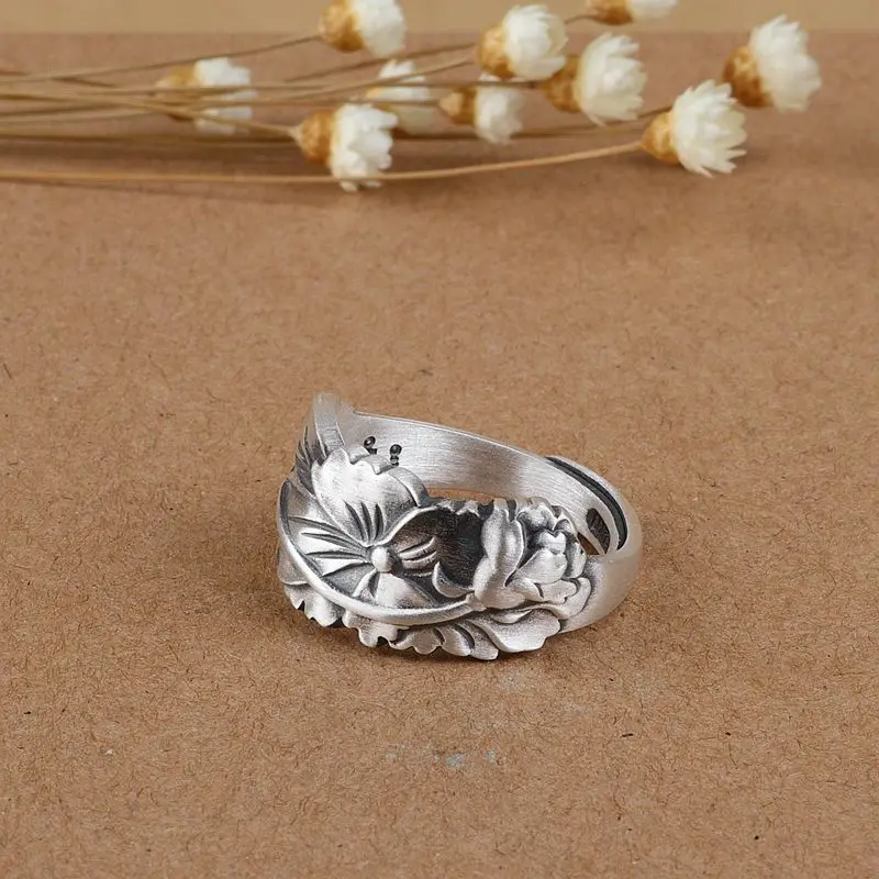 GAGAFEEL, этнический стиль, кольцо для открытия лотоса, винтажное, тайское, серебряное, матовое, регулируемые кольца, элегантные ювелирные изделия для женщин, подарки, дизайн - Цвет основного камня: JWWR22022