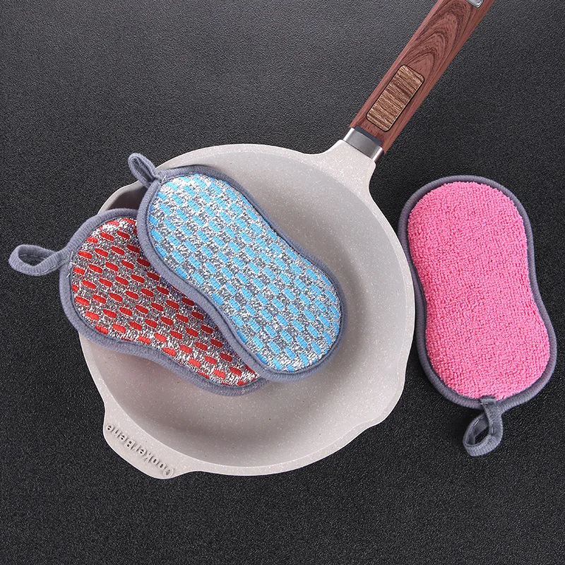 Kitchen Cleaning Rags Double-sided Nylon Sponge Scouring Pads Washing Dish LU 