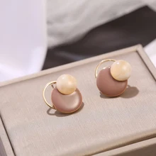 

1Pcs Popular Retro Amber Pattern Girls Earrings Korean Temperament Dripping Oil Contrast Color Geometric Round Earrings