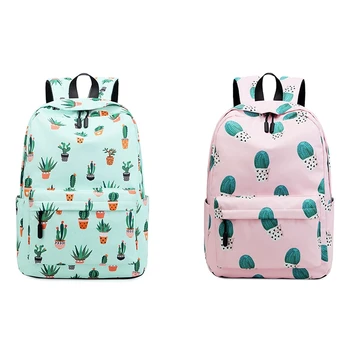

Waterproof Fairy Ball Plant Printing Backpack Women Cactus Bookbag Cute School Bag for Teenage Girls Kawaii Pink Green Knapsack