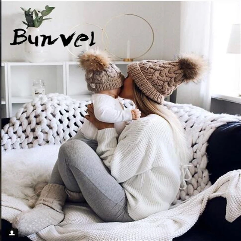 Bunvel Mommy and me Beanie, детская шапка, шапка для маленьких мальчиков, одежда для женщин и мужчин, вязаные теплые зимние шапки для детей, шапка для всей семьи 35