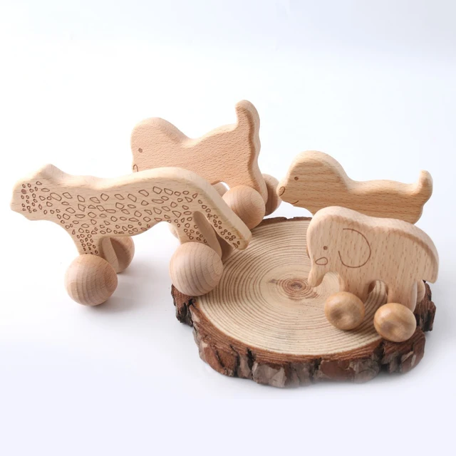 1pc Baby Toys Wooden Car Beech Animal Elephant Montessori Toys Wooden Rattle Girl Boy Blocks BPA Free Educational Baby Products 1