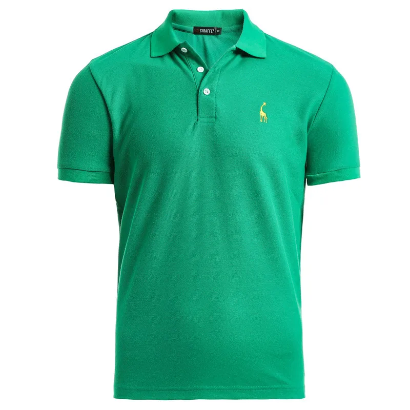 GustOmerD, брендовая качественная хлопковая рубашка поло, Мужская однотонная приталенная рубашка с коротким рукавом, Мужская модная рубашка поло с вышивкой жирафа