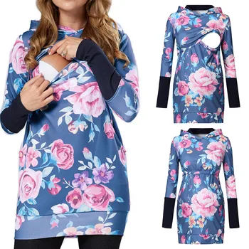 

New Pregnant Hoodies Women Breastfeeding Floral Print Sweatershirt Nursing Long Tops Ropa Embarazada Invierno Casual Clothing