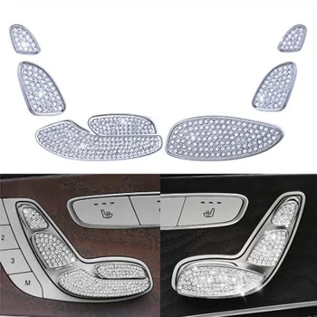 

7PCS Silver Car Rhine Stone Seat Adjustable Trim Button Cover Shiny Interior Decoration For Mercedes-AMG