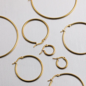 15mm-60mm Minimalist Gold Color Thin Round Circle Hoop Earrings for Women Trendy Stainless Steel Earrings Jewelry Accessories