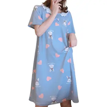 

Nightdress For Female Milk Silk Cute Cartoon Print Sweet Lace Decoration For Girl Multi-color