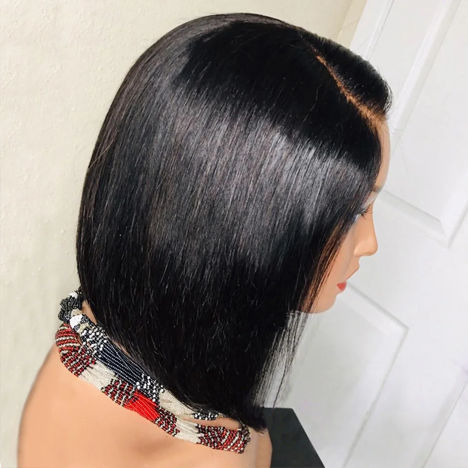 Sassoon Bob 13*4 Короткие прямые парики из натуральных волос на кружеве для женщин, черные бразильские волосы Remy, предварительно сорванные