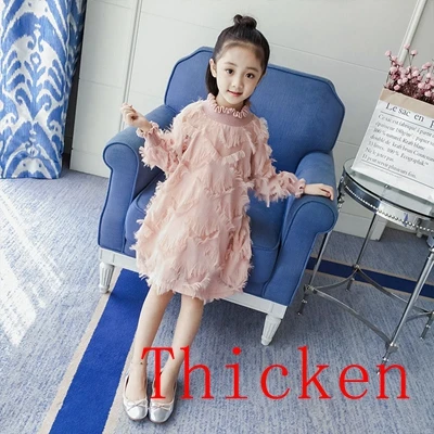 Pink Winter Thicken Осенне-зимние платья для девочек; теплое платье с высоким воротником для маленьких детей; розовое платье принцессы с кружевным воротником; детская одежда - Цвет: Pink Winter Thicken