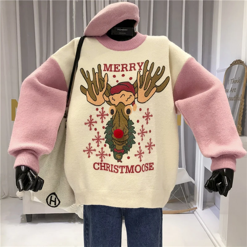 

2019 Christmas Reindeer Animal Womens New Sweaters Jersey De Mujer Invierno Fashion Pullover Women's Sweater with A Pattern