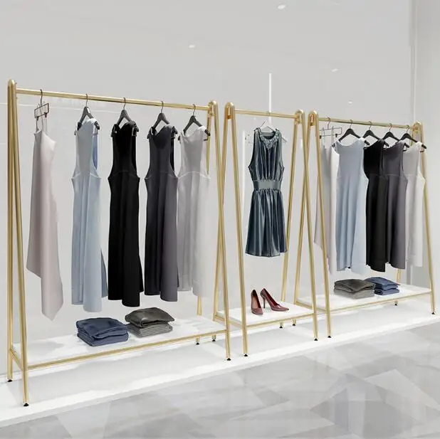 

Clothing store display shelf floor type gold display hanger