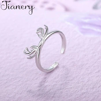 

JIANERY Fashion 925 Sterling Silver Deer Antlers Rings For Women Girls Statement Opening Finger Ring Jewelry Wholesale