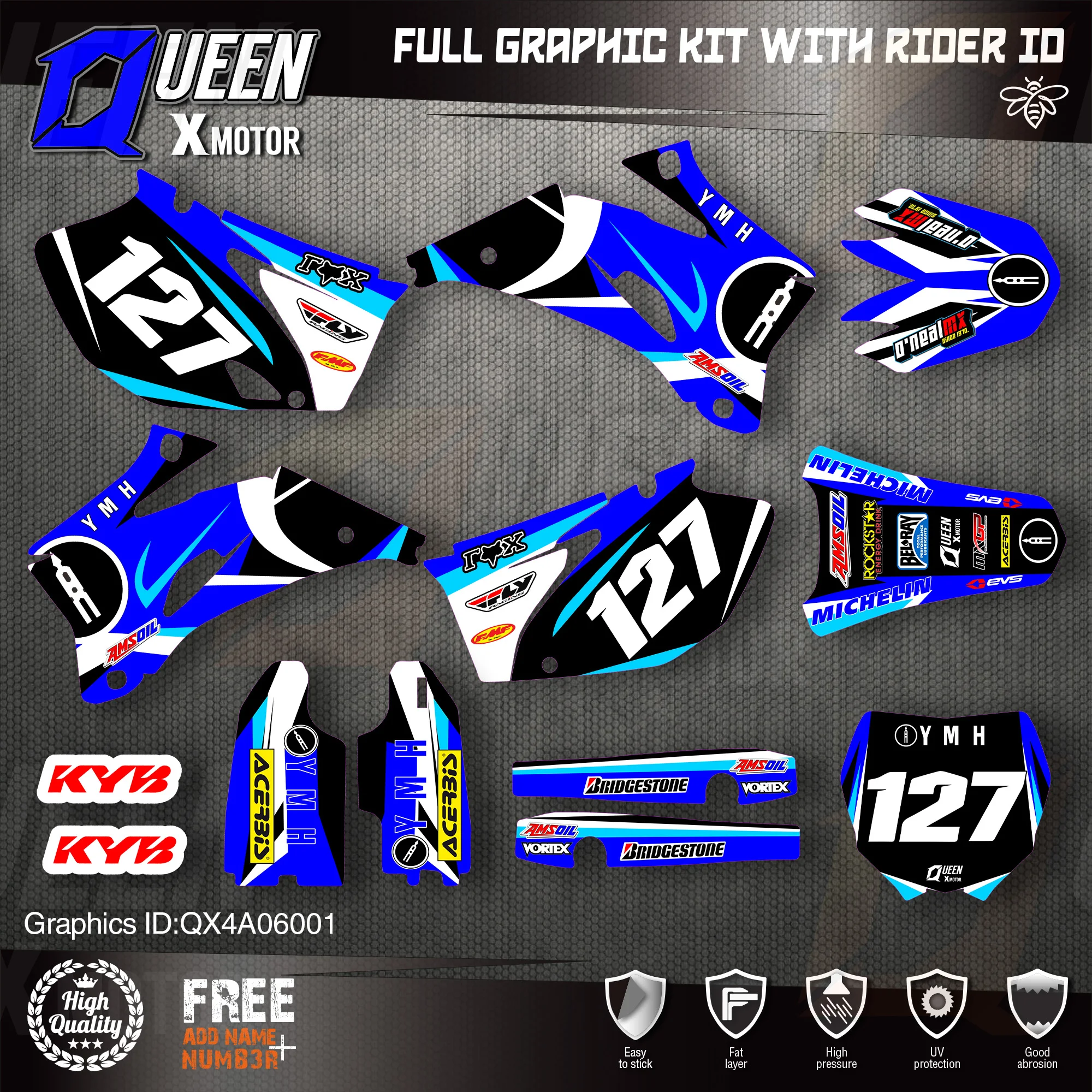 

QUEEN X MOTOR Custom Team Graphics Backgrounds Decals 3M Stickers Kit For YAMAHA 2006-09 YZF250 450 001