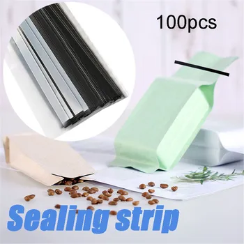 

100pcs Bag Clips Black Peel Stick Tin Ties home goodies practical Plastic Coffee Bag Ties Leisure Convenience Sealing strip