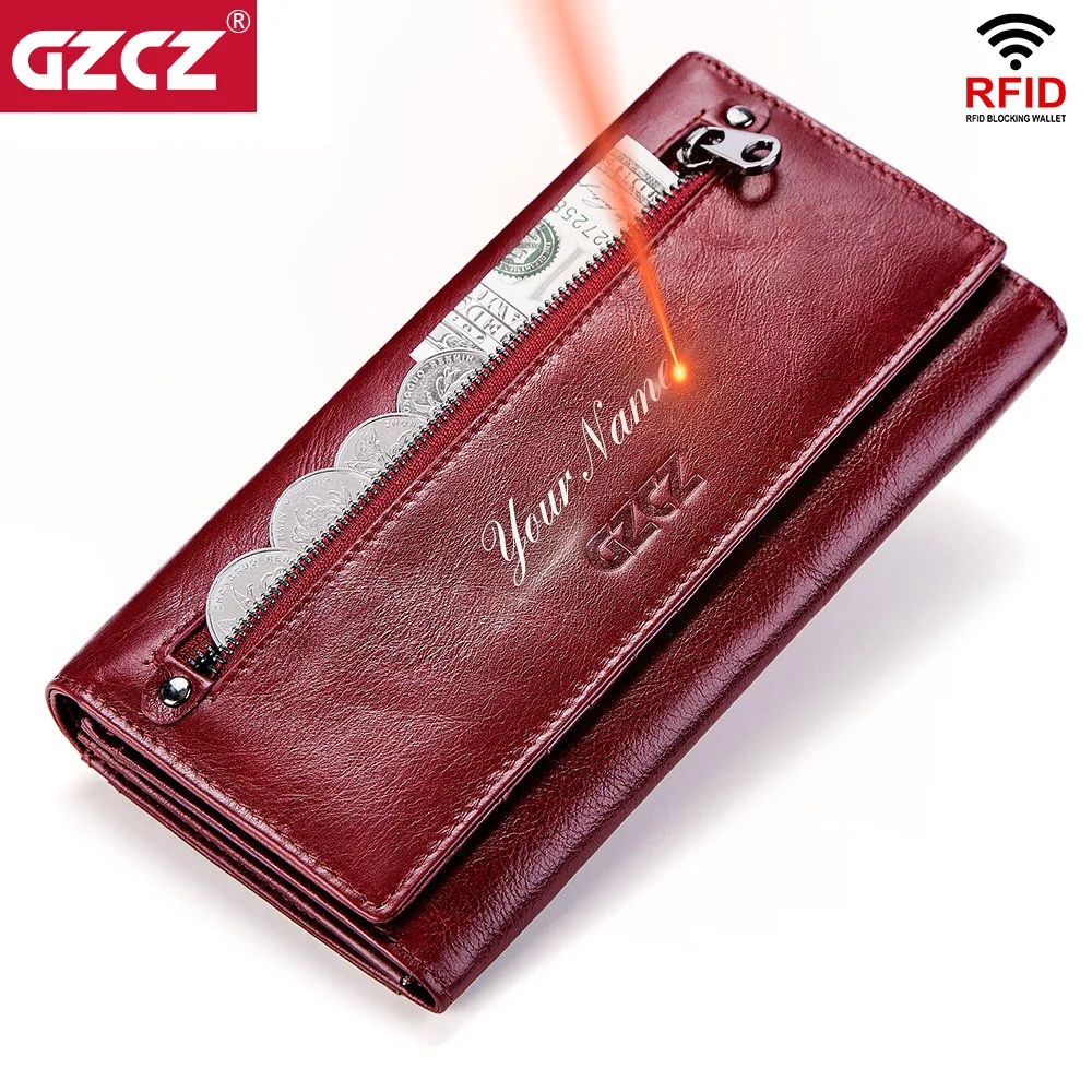 Женский клатч GZCZ кошельки из 100% натуральной кожи с RFID защитой держатель для