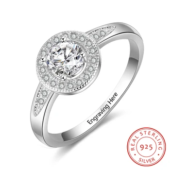 

Personalized 925 Sterling Silver Engraved Name Rings for Women with Cubic Zirconia Engagement Wedding Rings Anniversary Jewelry