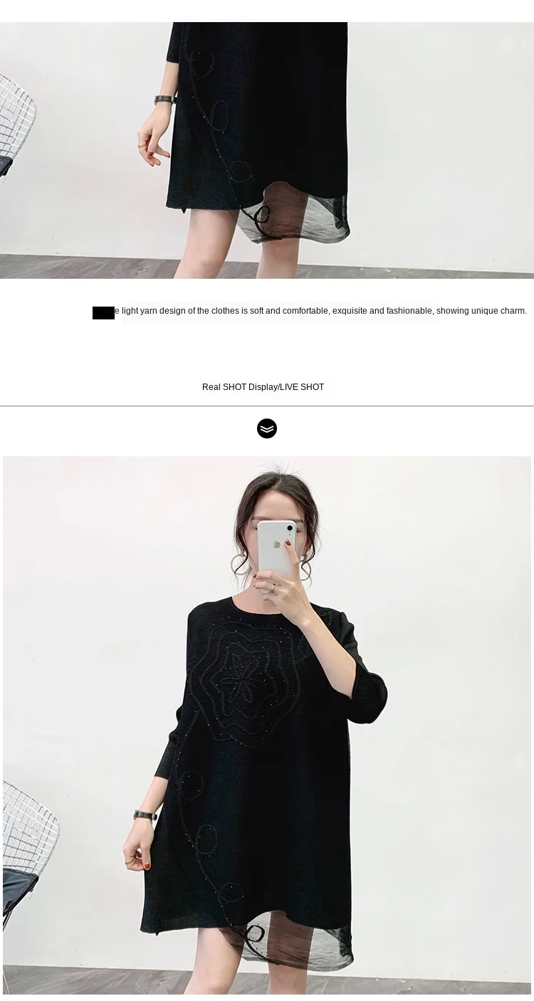 Модное Плиссированное Платье с принтом MIYAKE, новинка весны, женские свободные платья большого размера со складками