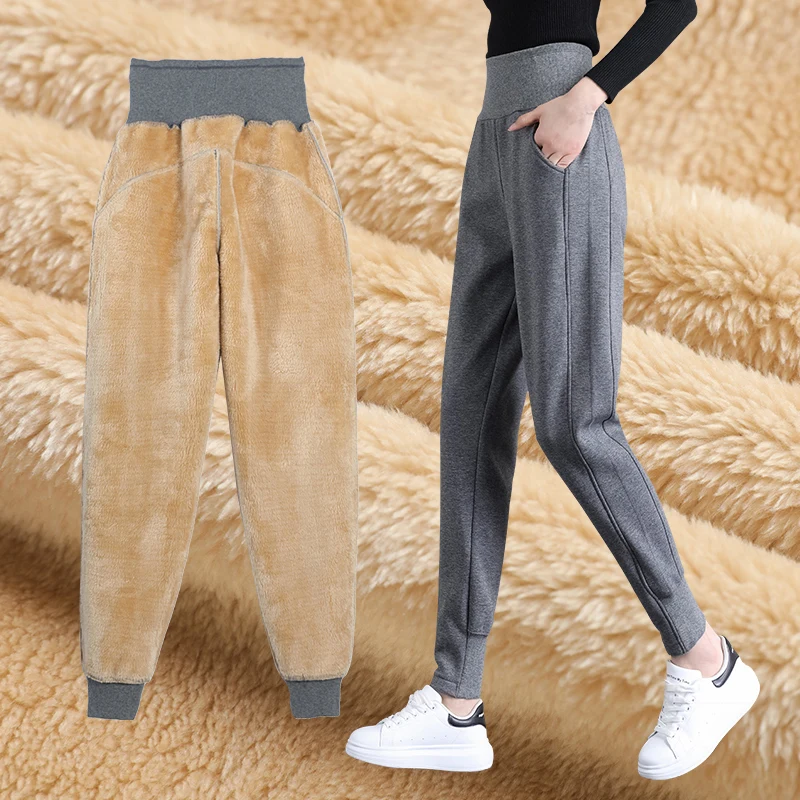 PELEDRESS Joggers Women Thick Warm Winter Sweatpants High Waist Velvet Fleece Female Trousers Sport Casual Pants Suits Loose New