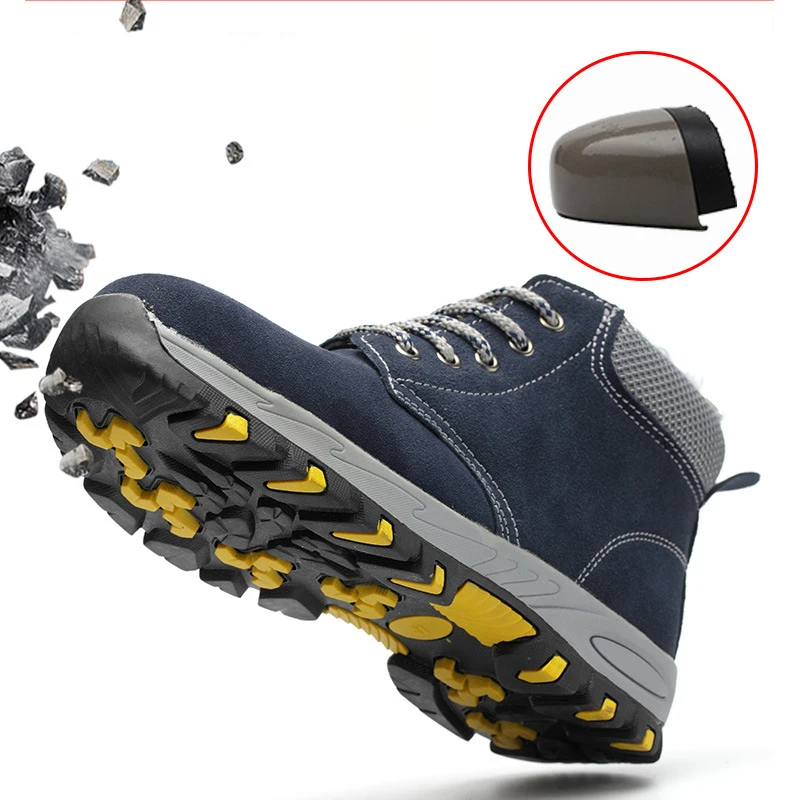 Зимняя Теплая мужская защитная обувь уличные строительные кроссовки с высоким стальным носком защитные прокалывающиеся рабочие ботинки