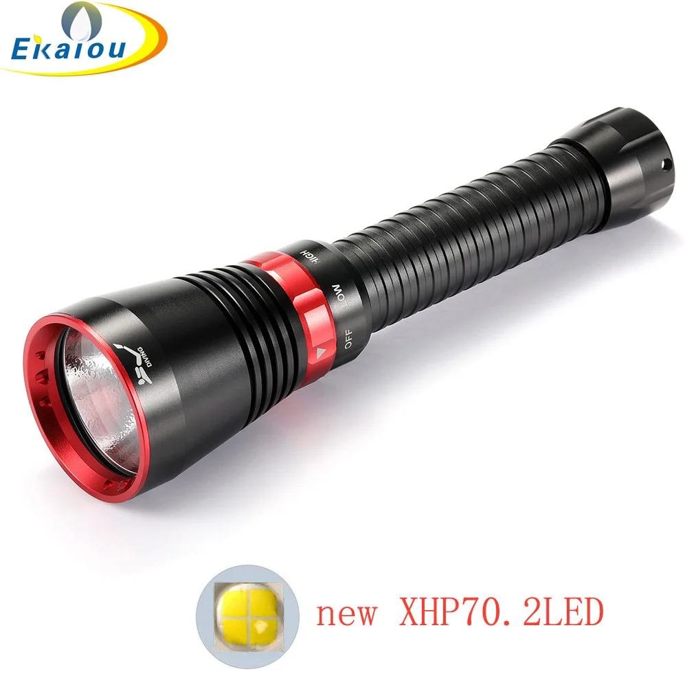 new Powerful Aluminum alloy XHP70.2 LED Diving Flashlight Super Bright Waterproof 200M Underwater 18650/26650 Diving Torch