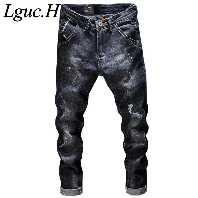 

Lguc.H Fashion Jeans Men 2019 Stretch Washed Ripped Jeans for Men Washed Vintage Denim Pants Autumn Winter Street Wear Trousers