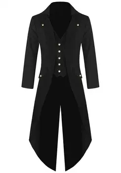 Unikalny charakter męska Steampunk Gothic kurtka z długim rękawem przycisk w stylu Vintage frak Tuxedo jednolite Halloween kostium płaszcz tanie i dobre opinie UNIQUE NATURE long COTTON Poliester Jednego przycisku Pełna Blazers W stylu Punk