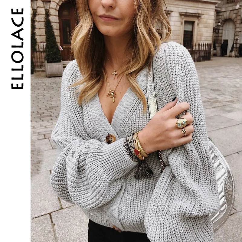

Ellolace Casual Sweater for Women Cardigans Pollover with Button Knitted Women's Jumpers Basic Pull Knit New Long Sleeve Crochet