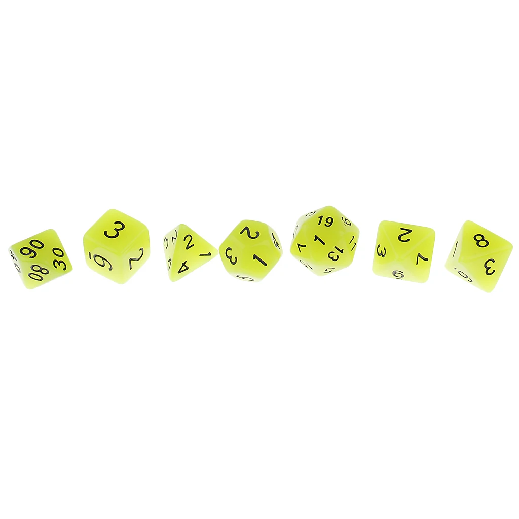 7 Pieces Multi-Sided Dices Glow in the Dark for Party Bar Accessory 1.6cm