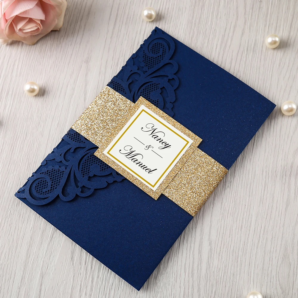 50 шт Новые Заказные бордовые темно-синие цветочные Пригласительные открытки для свадебной вечеринки