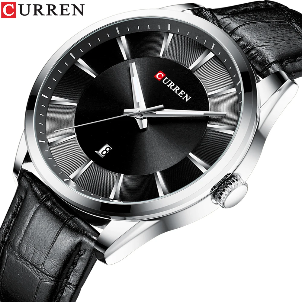 CURREN Luxury Men's Leather Strap Quartz Watch - Elegant Business Wristwatch (45mm)